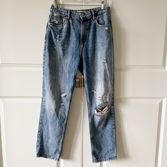 Free People Dakota Straight-Leg Indigo Blue High Rise Distressed Jean Size 29 - Picture 2 of 13